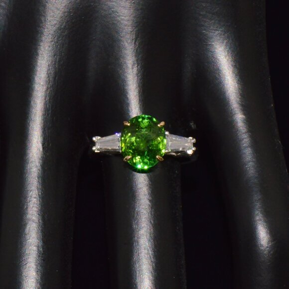Certified Natural 3.85CTS VS F Diamond Green Tourmaline 18K Gold Platinum Ring - Picture 7 of 16